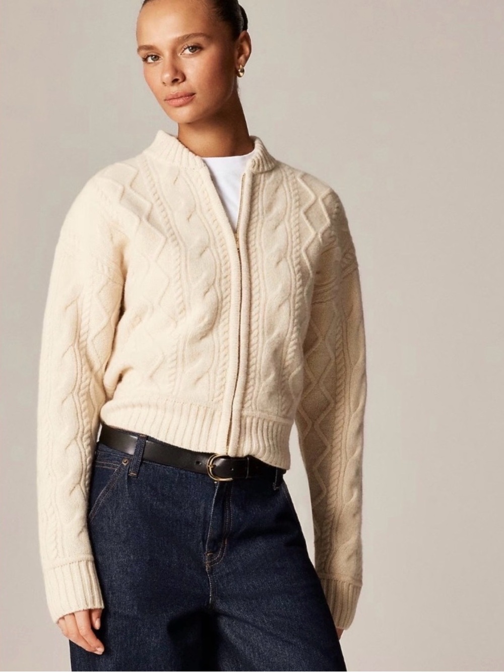 NWT J Crew Women's Wool Cable Knit Bomber Jacket L